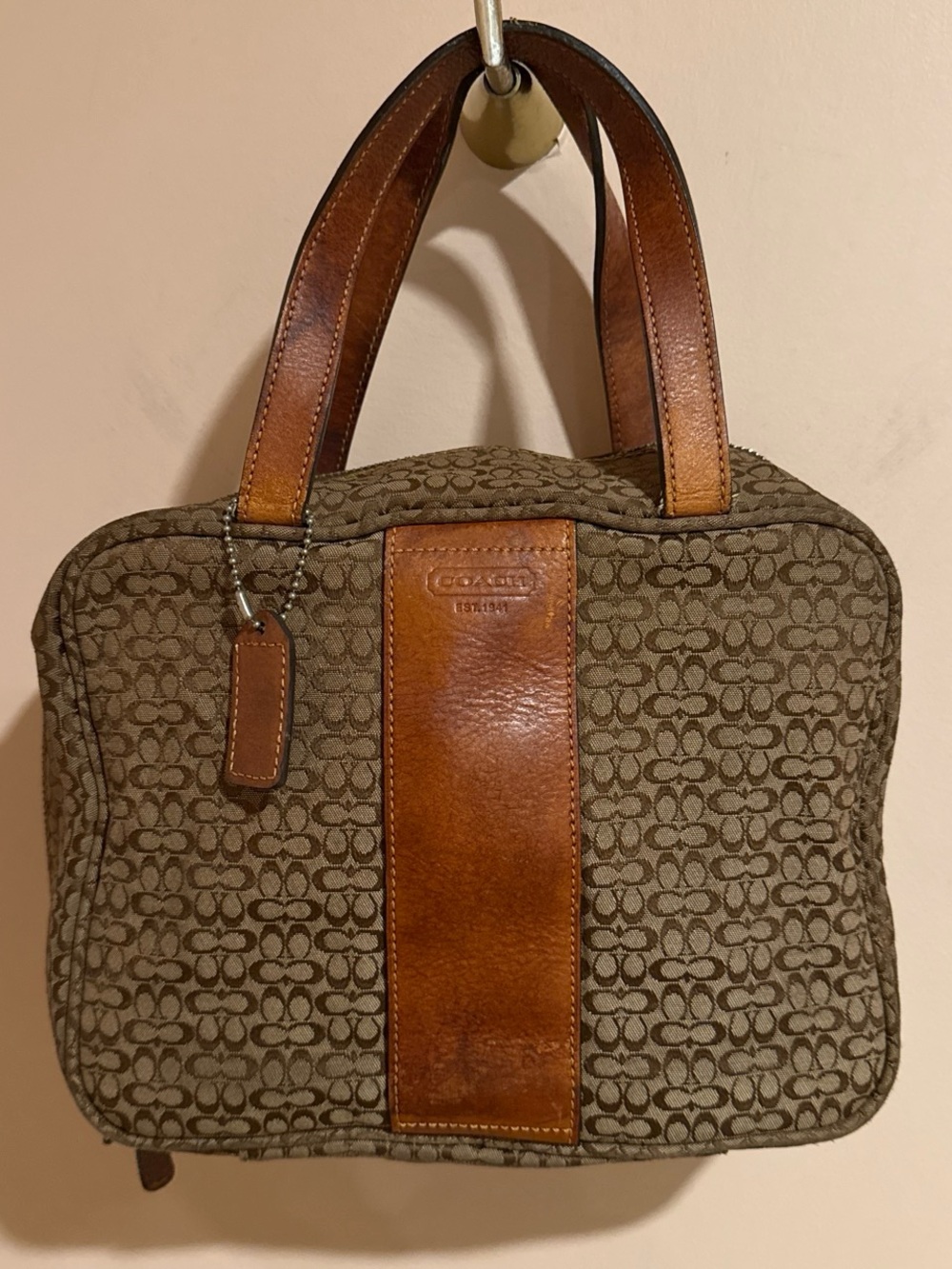 Coach Signature C Jacquard canvas and leather travel cosmetic bag